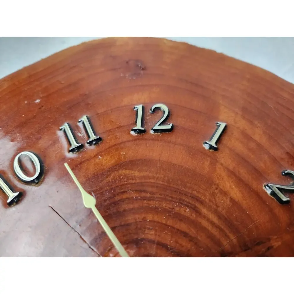 Vintage Clock 9x 11 Handmade Live Edge Wood Round Wall Quartz Rustic Cabin Decor